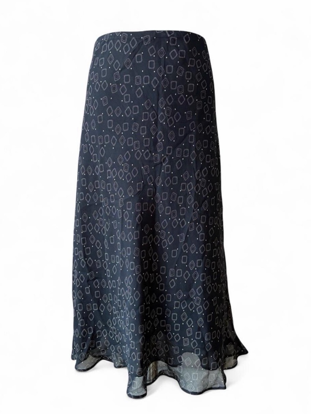 Vintage Y2K Casual Corner Black Geometric Print Flowy Midi Skirt